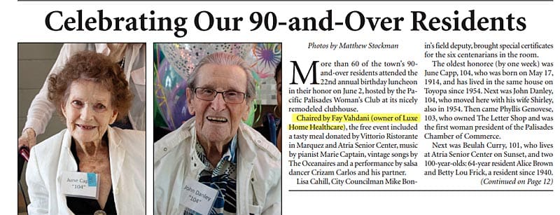 Palisades News Artcle on event for people over 90