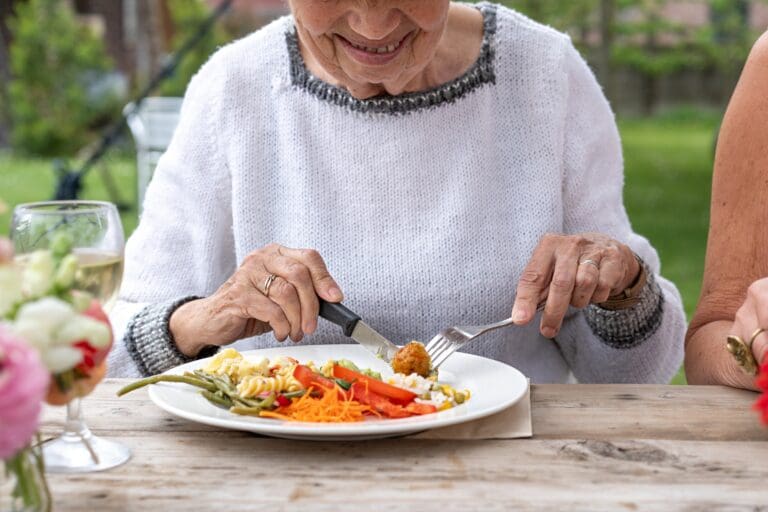 Elderly Woman's Outdoor Meal